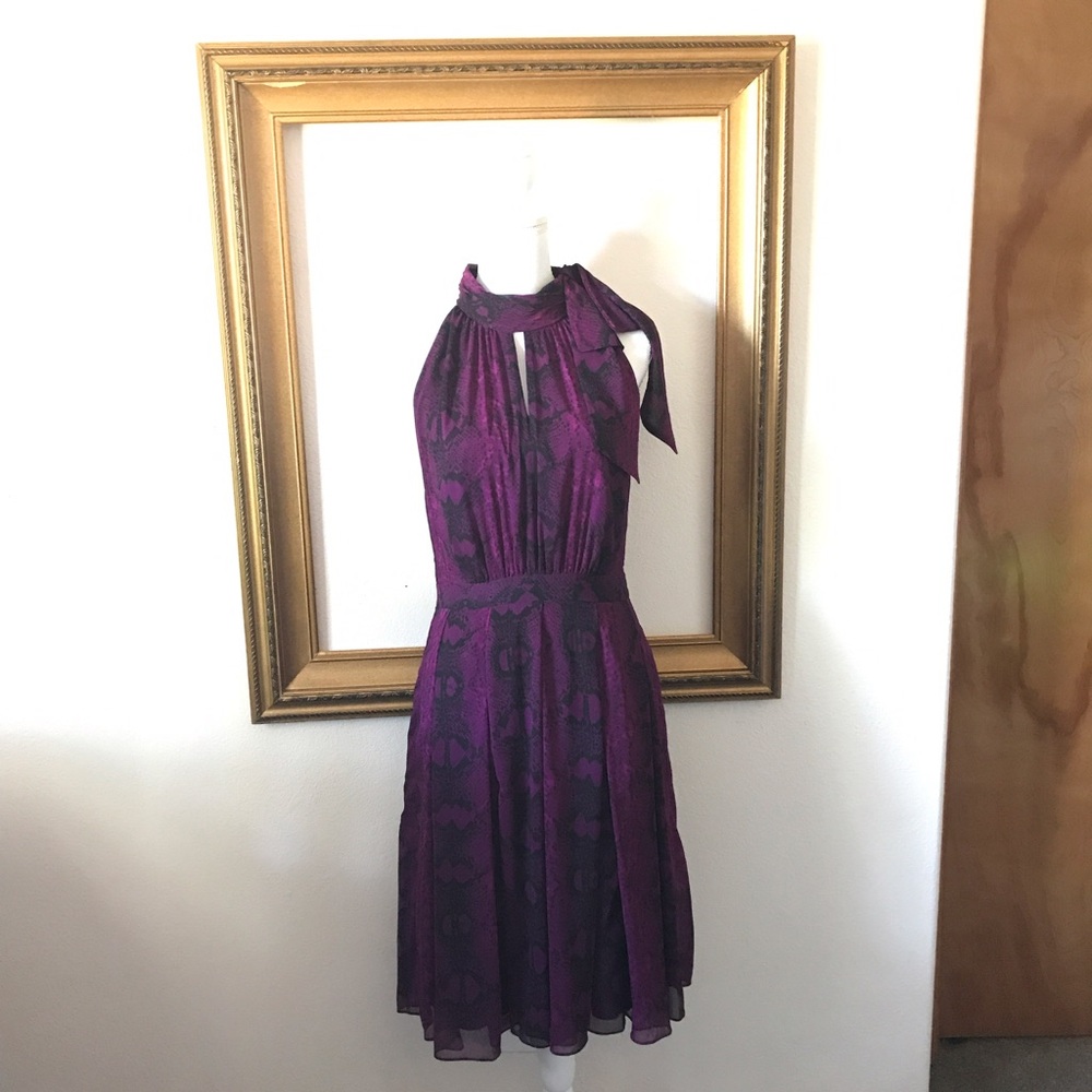 WHBM purple halter neck drop waist key hole dress